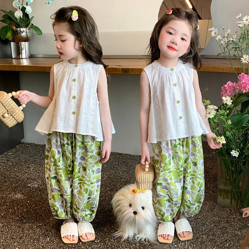 女童夏季套装2025新款儿童夏装女孩小清新衣服宝宝背心休闲两件套