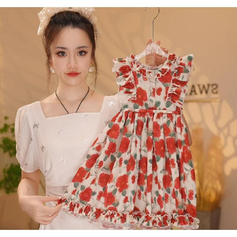 【现货】【Y.n4905】24夏季新款女童红色无袖气质公主裙女宝连衣裙