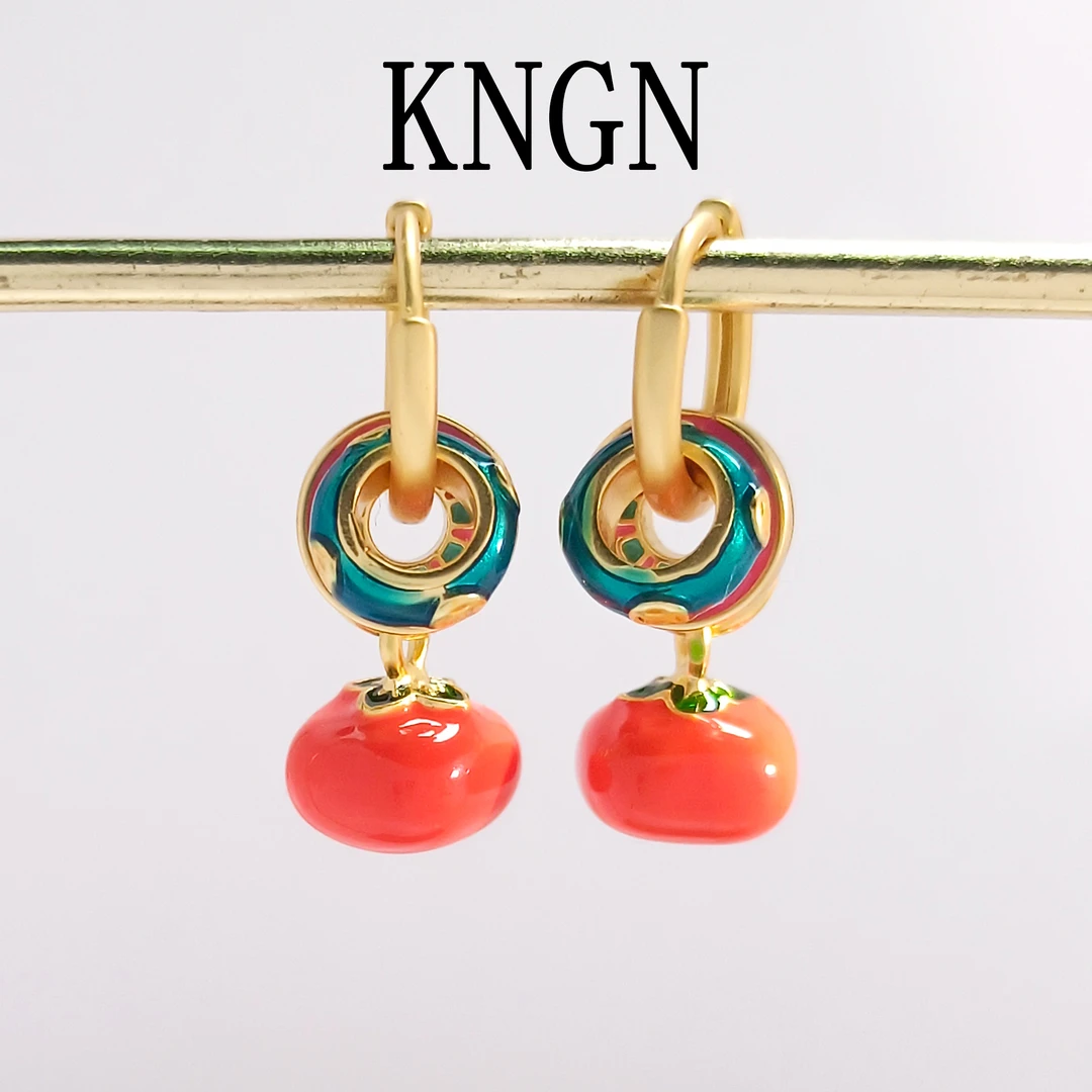 铜合金珐琅耳饰 WDS-002033【柿柿顺意】耳环气质百搭时尚