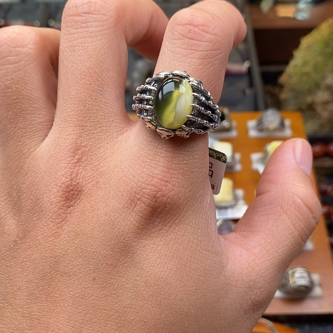 琥珀银S925镶嵌戒指