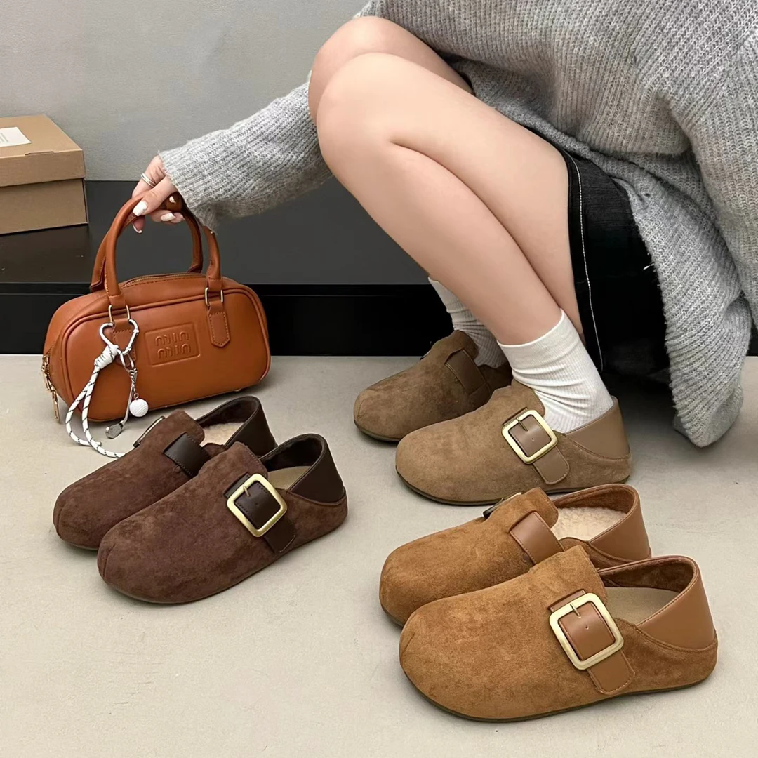 小敏家 韩系ins风显脚小两穿勃肯鞋 内增高方扣设计感舒适豆豆鞋