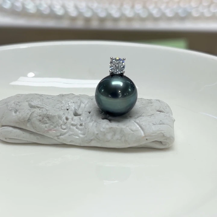 银S925镶嵌吊坠(不含链)海水珍珠9-10m 79号