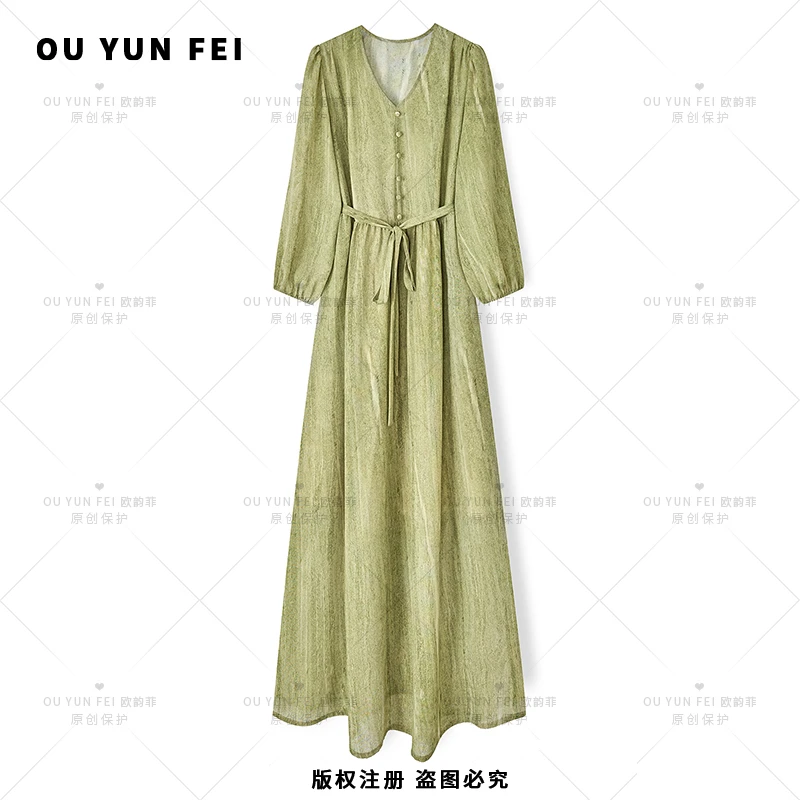 高级感连衣裙女新款气质显瘦穿搭时尚轻奢洋气印花长裙F1705