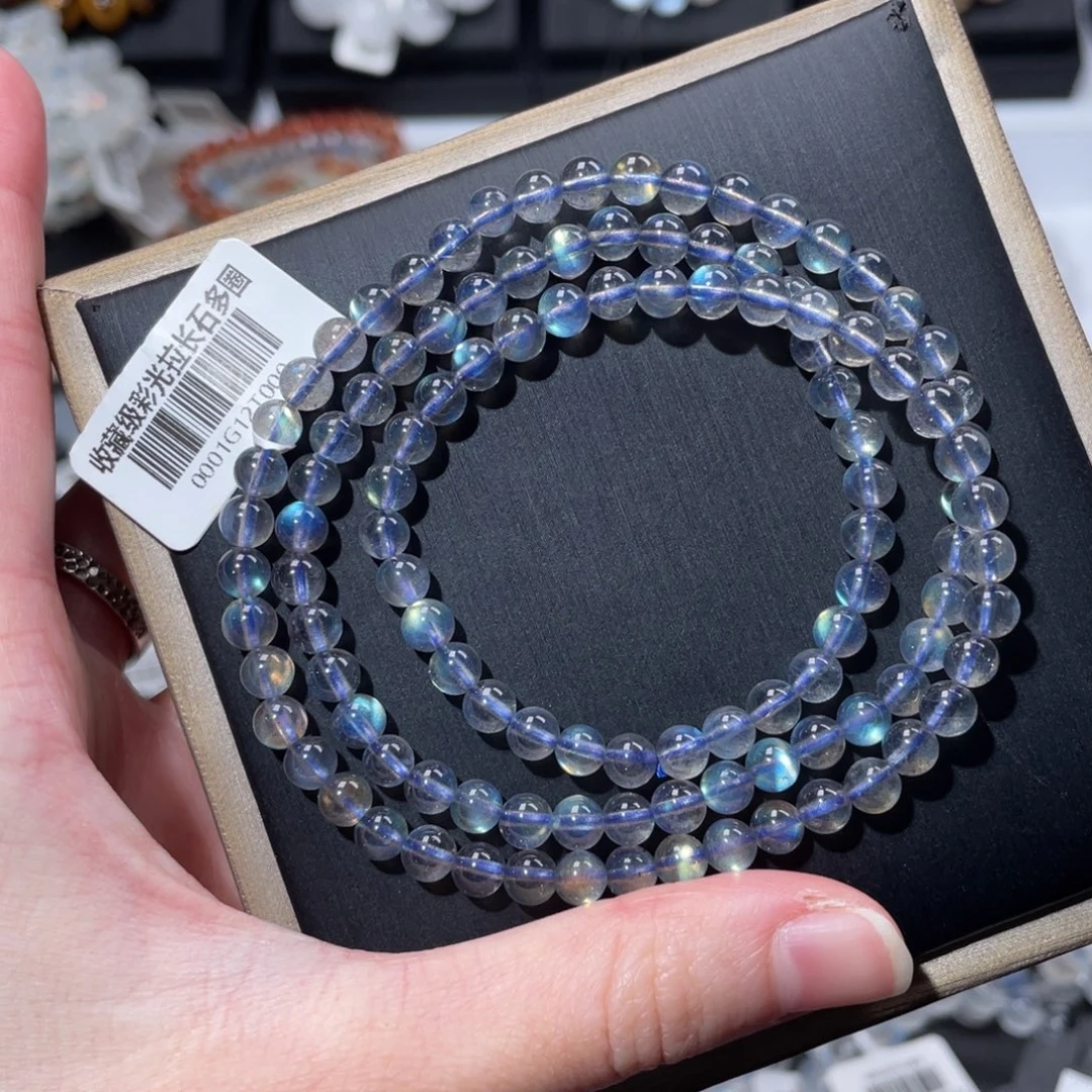 长石未镶嵌手链多圈加拿大彩光灰月光5mm
