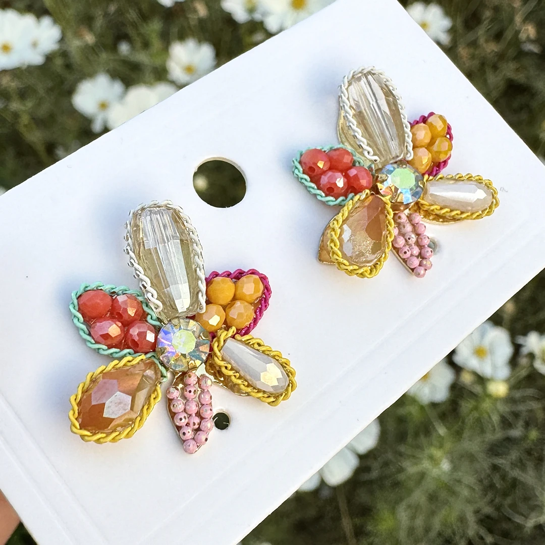 925银仿水晶耳饰 银针水晶花朵耳环女时尚气质简约ins潮流耳饰