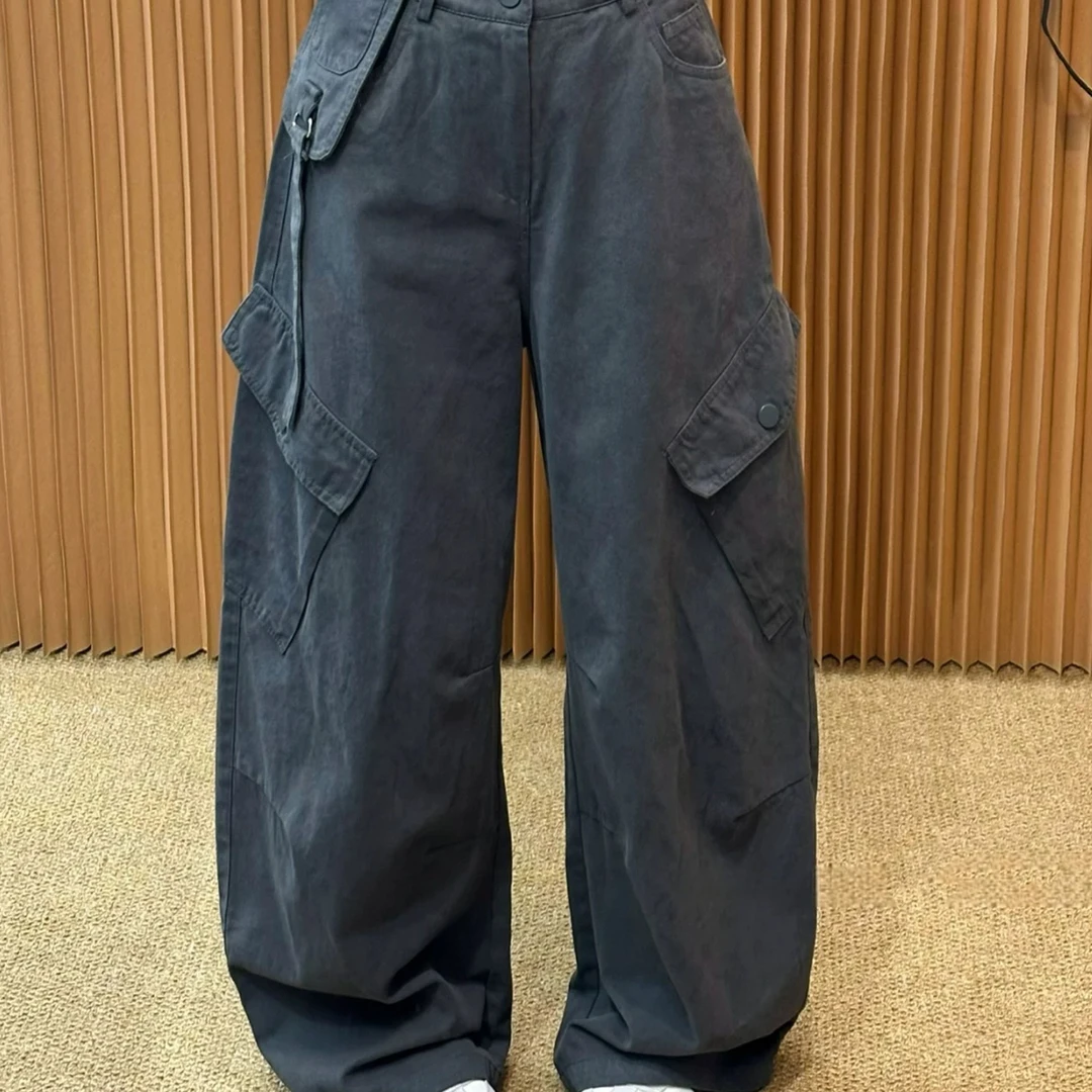 多口袋拖地工装阔腿裤女欧洲站2025早秋新款欧货女装直筒老爹裤潮