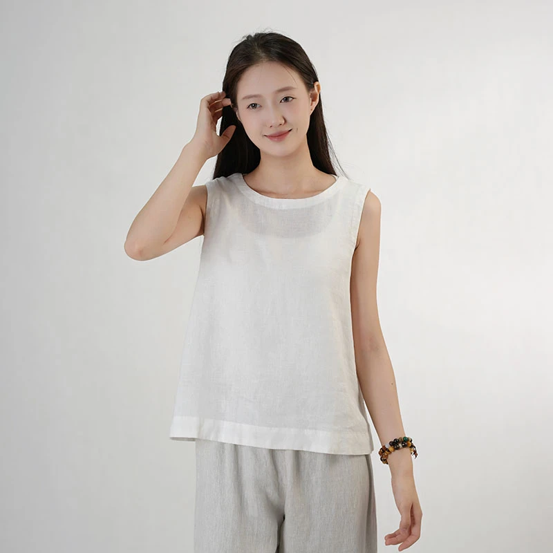 【九玥】夏季亚麻无袖背心女款极简通勤休闲纯色S2512