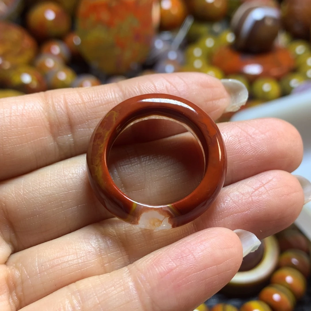 玛瑙/玉髓战国红戒圈未镶嵌袁*二