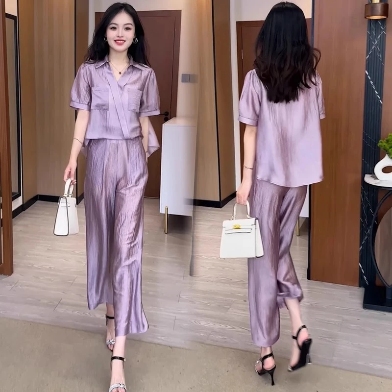 【两件套】夏季时尚女神修身洋气宽松气质休闲百搭显瘦减龄女装套裤