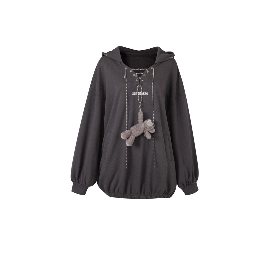 【链条小熊】新款重工链条连帽宽松型卫衣度假风长袖加玩偶