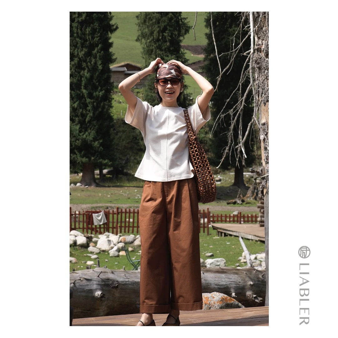 LIABLER/励【墨灰】2025早秋立体感收腰百搭短袖上衣 LSS24951J