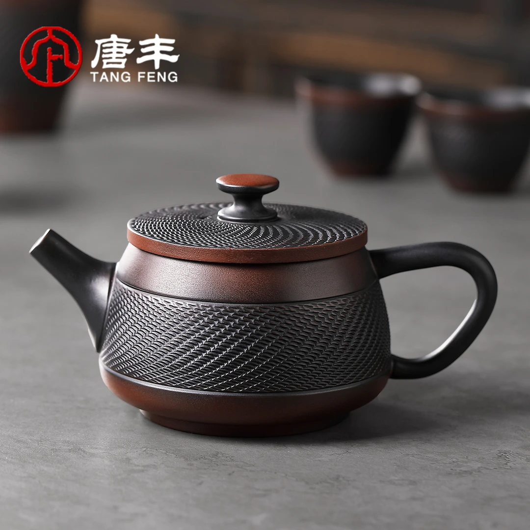 唐丰高端紫陶跳刀汉瓦壶家用复古陶瓷功夫泡茶壶单个茶水分离壶