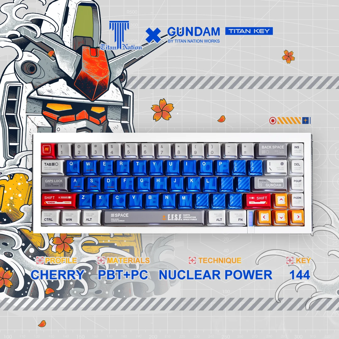 泰坦国度高达V2键帽核动力高度原厂侧透白蓝热升华磁轴小蜜蜂ev63