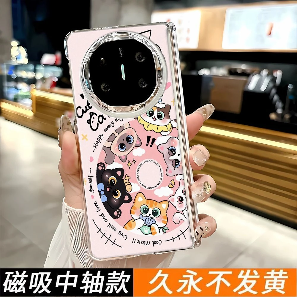 围观猫咪中轴磁吸手机壳适用华为MateX356荣耀VivoXF三星OPPO女士