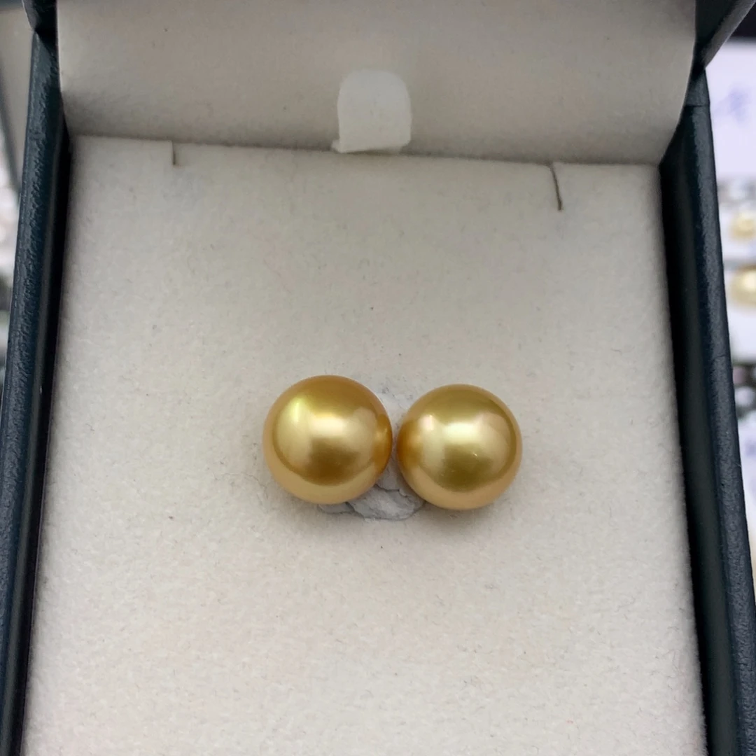海水珍珠裸珠12-13mm正圆浓金对珠