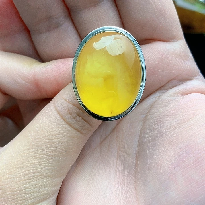 银S925镶嵌琥珀裸石戒指