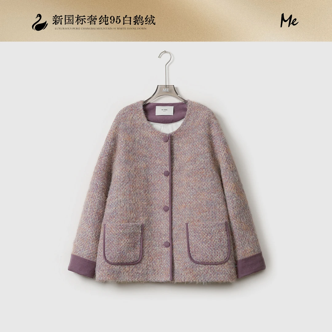ME【紫米露】绵羊毛混纺95白鹅绒外套高品质小香风羽绒服MEQA3057