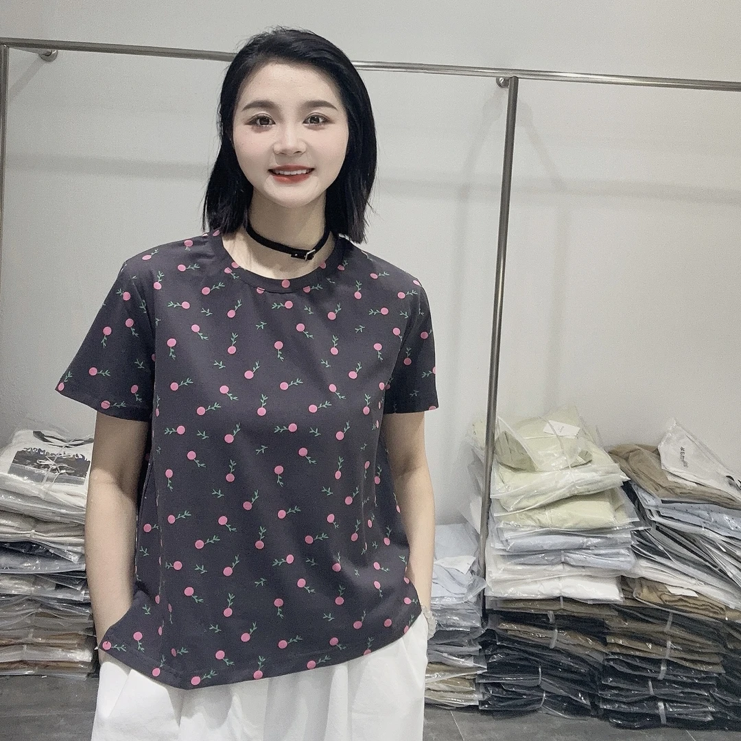 LMM 2676 碎花短袖t恤女夏季2025新款时尚复古设计感印花宽松显瘦