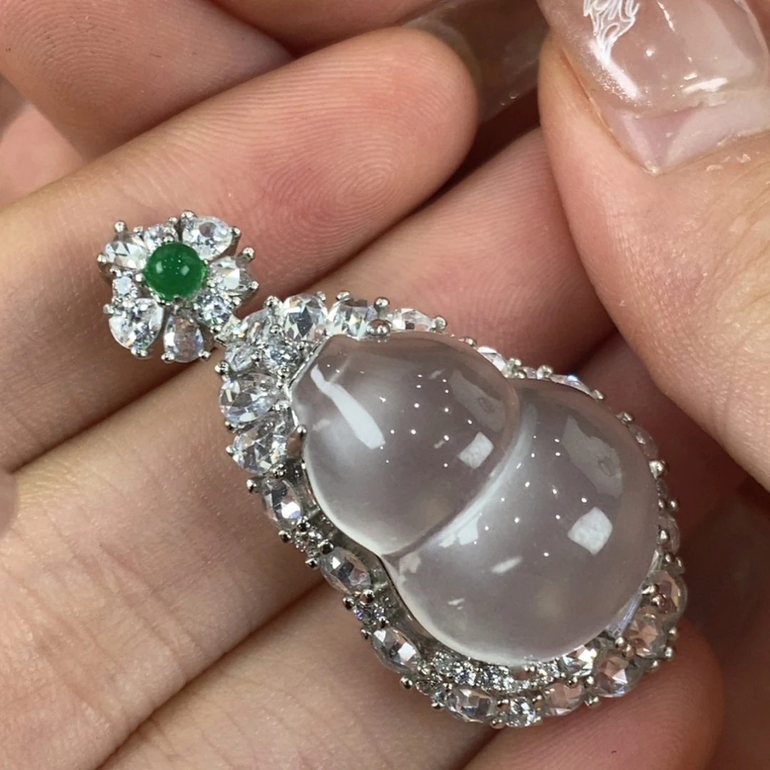 银S925镀金镶嵌吊坠石英质玉