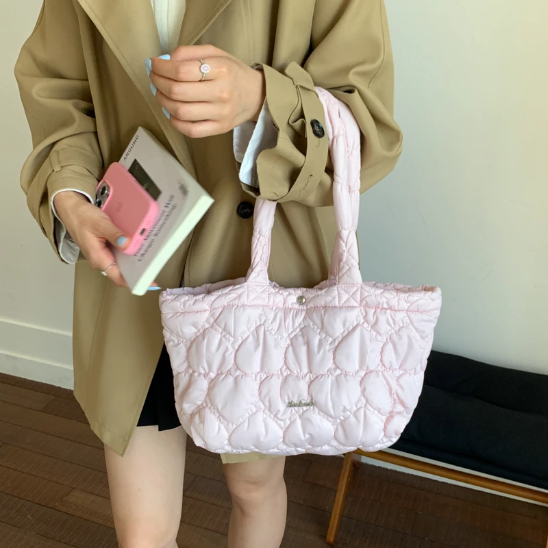 新款尼龙通勤托特包大容量女2025夏季新款纯色菱格腋下手提单肩包