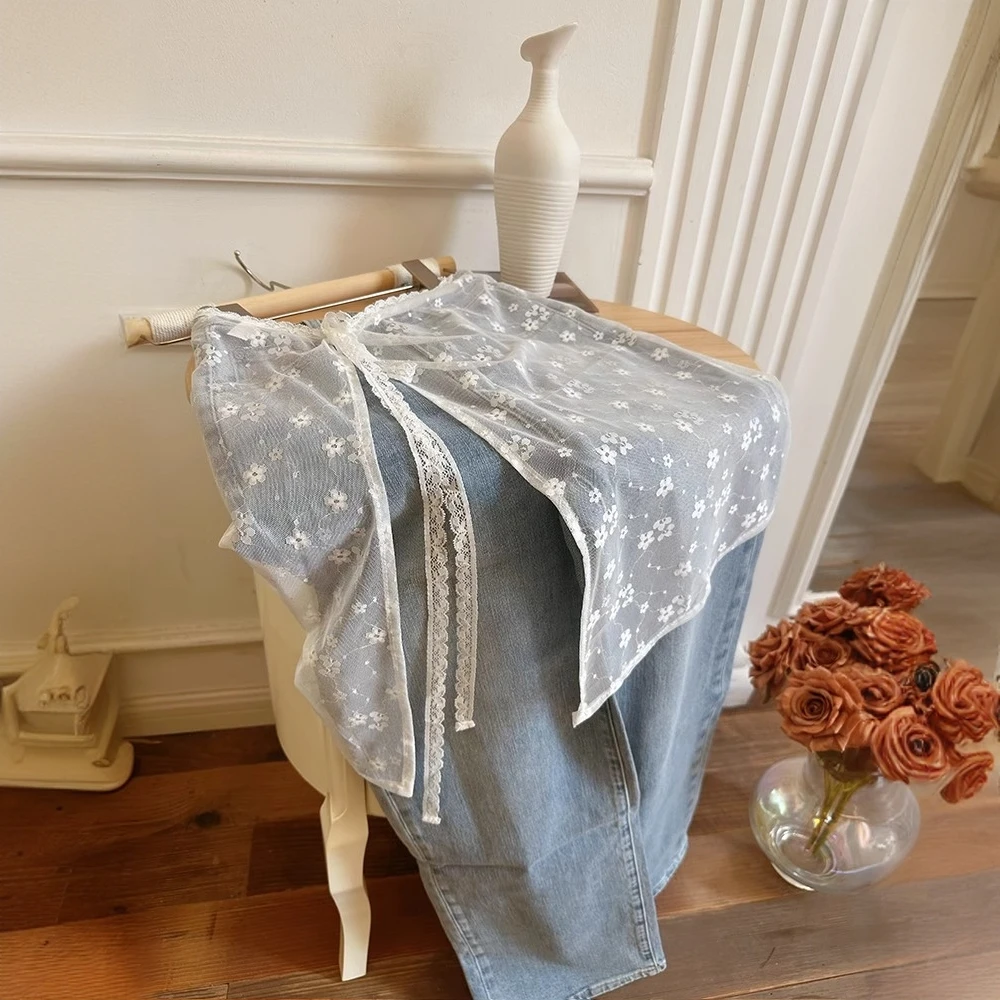 韩国小众设计蕾丝花边叠穿网纱裙帘氛围感纱裙系带围裙半身裙屁帘