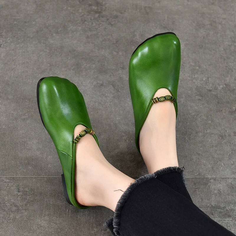 2025新款春季复古软皮英伦风休闲半拖头层牛皮森系文艺包头拖鞋女