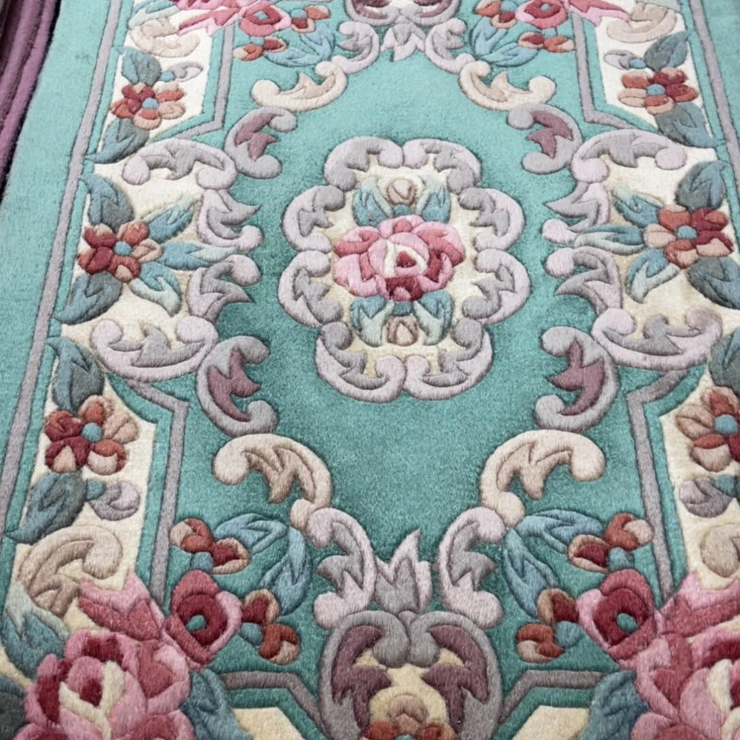 羊毛60×90纯羊毛手工地毯绿色