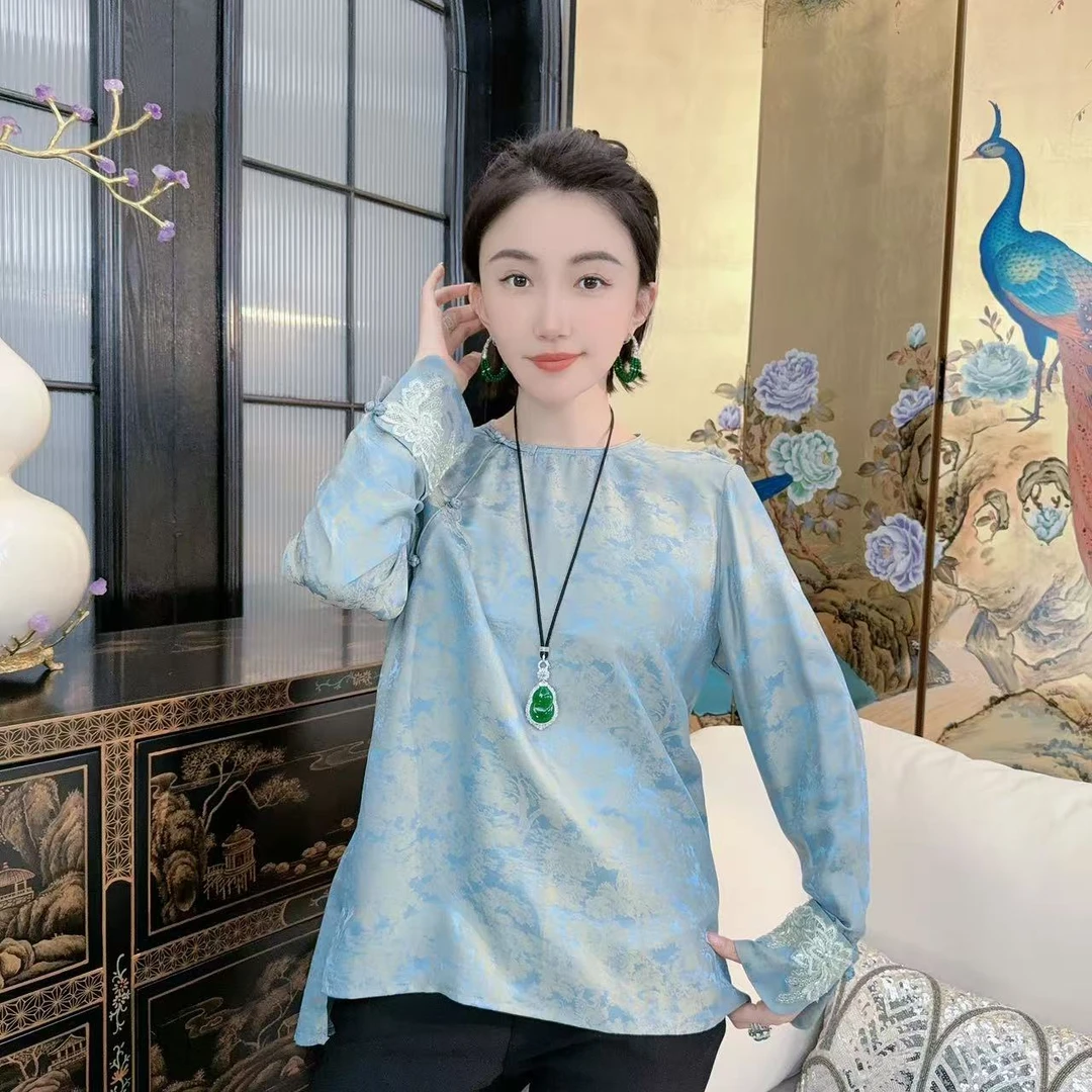 Betty Bairn【梦幻蓝】高端系列桑蚕丝提花上衣25B-BW8851