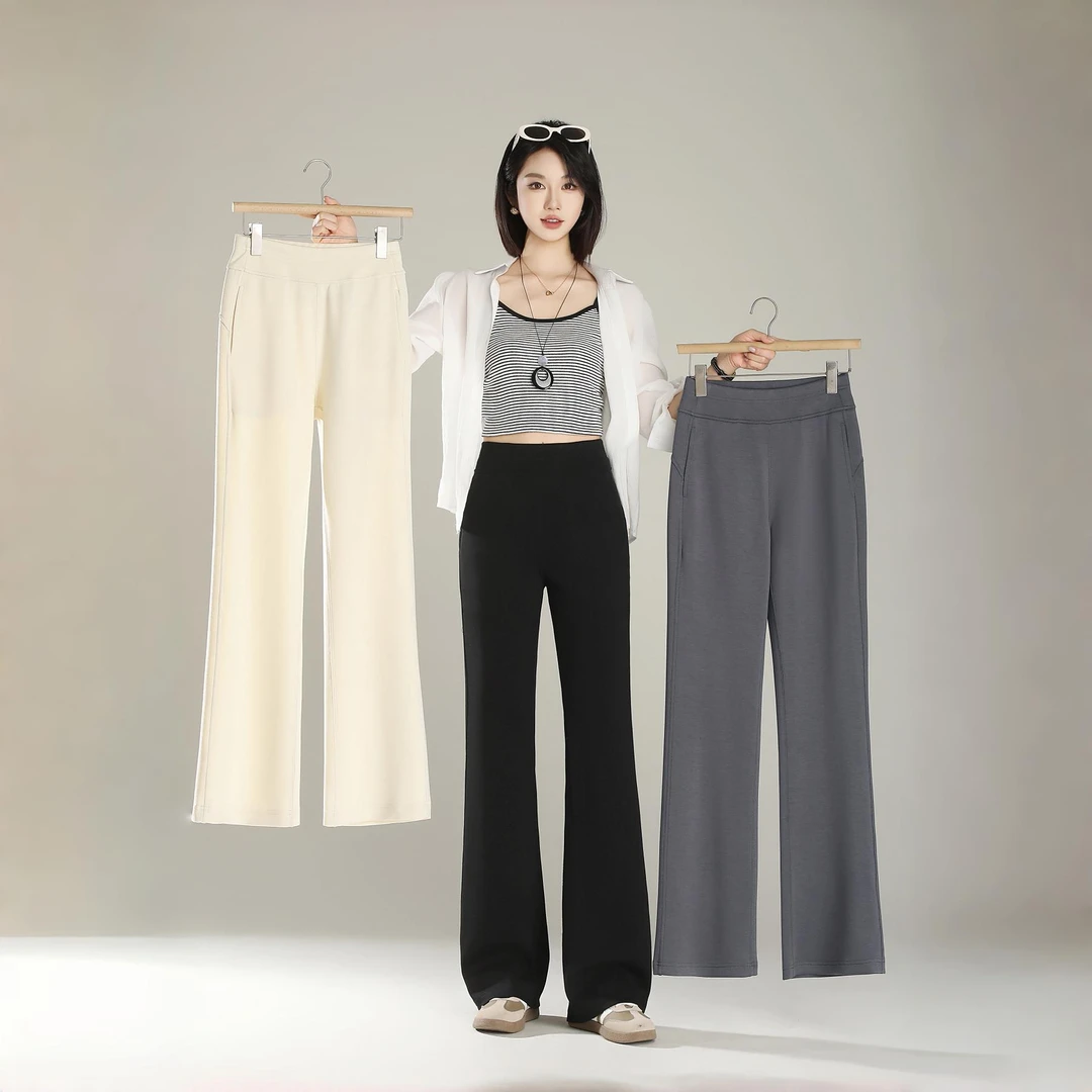 砂洗空气层微喇裤高腰美颜裤显瘦垂感百搭马蹄裤女裤