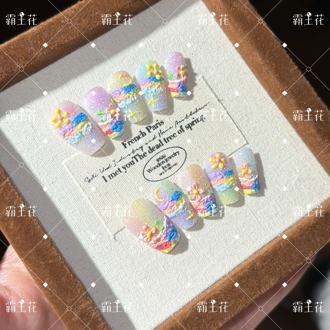 手工穿戴甲  高货 油画风 【莫奈花园】霸王花穿戴甲