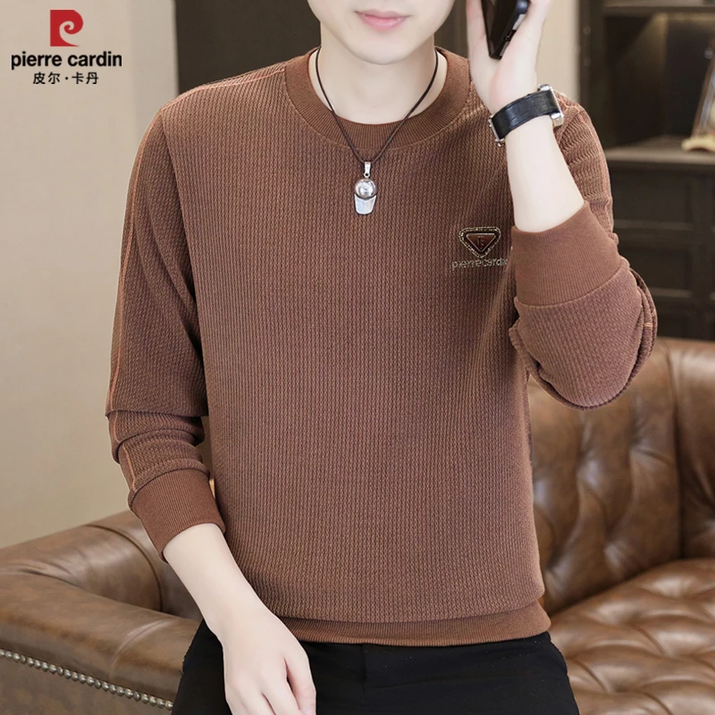 皮尔卡丹【春季新品】男士高档圆领提花水洗卫衣时尚百搭秋季男上衣