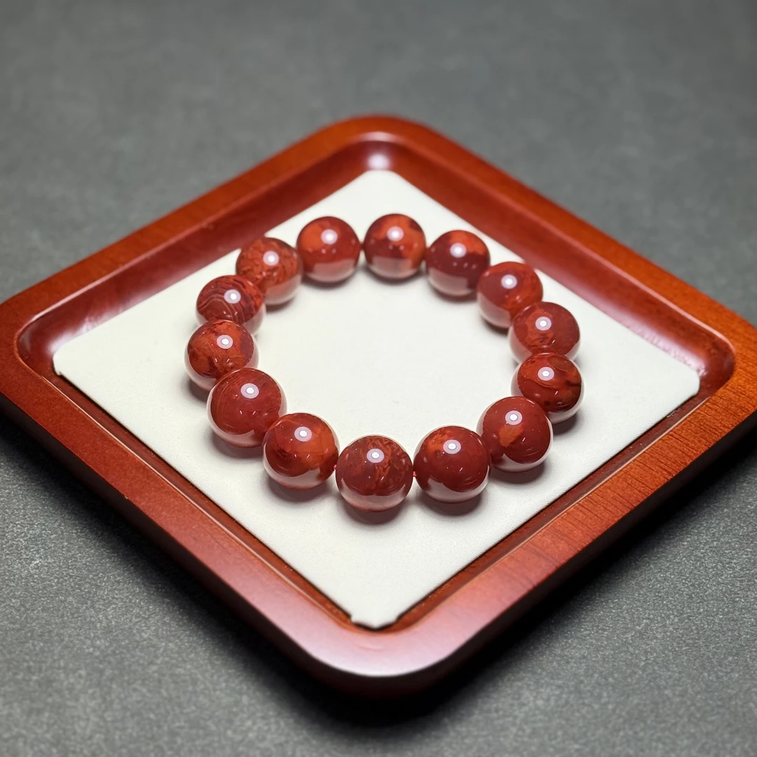 原矿南红/四川九口火焰纹/16mm圆珠手串/无裂高品质