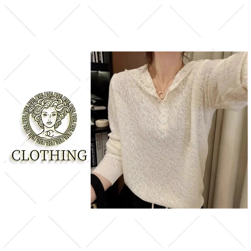 【CLOTHING/原创设计】FA 美利奴羊毛混纺欧根纱蕾丝连帽套头上衣