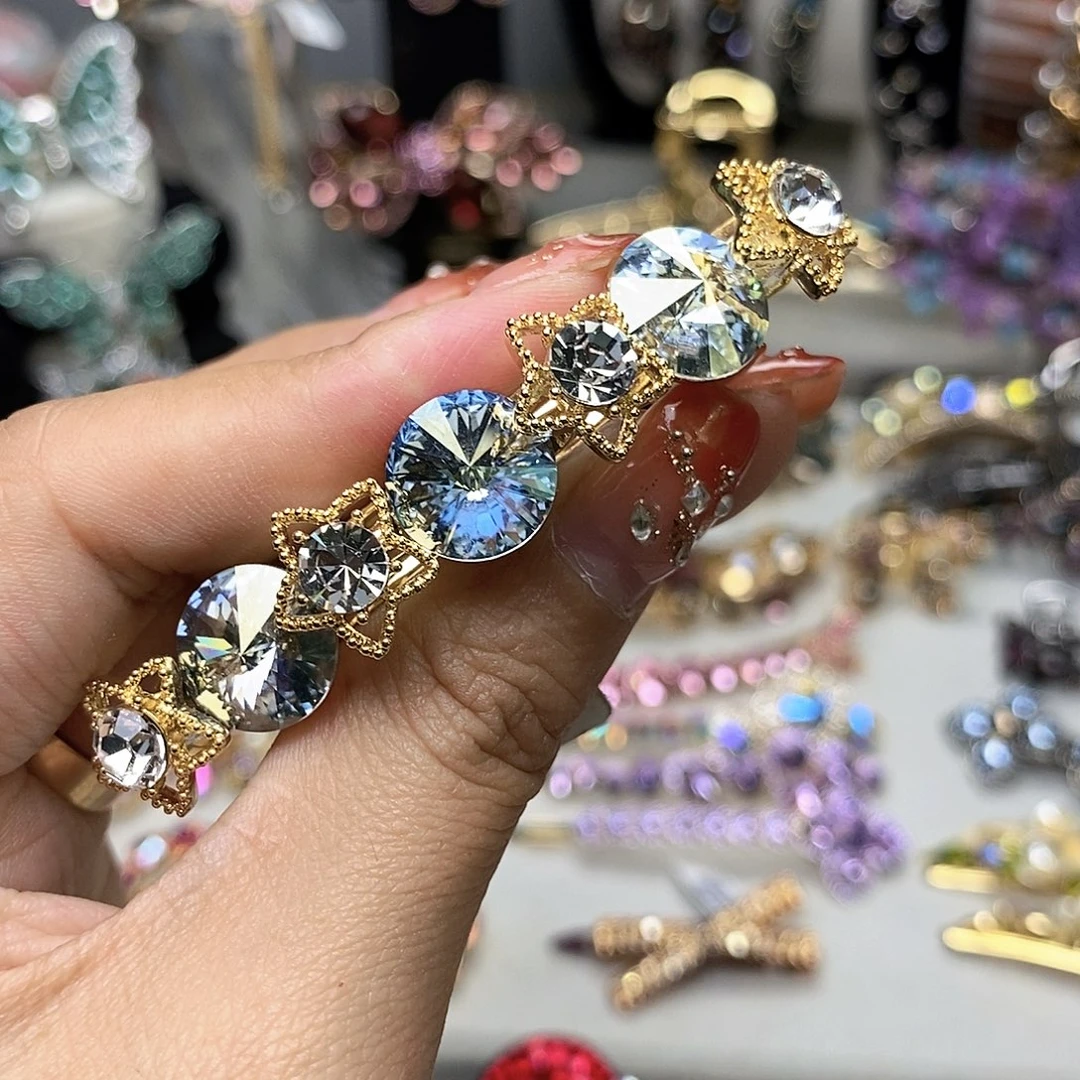 仿水晶合金施华洛六公分弹簧夹