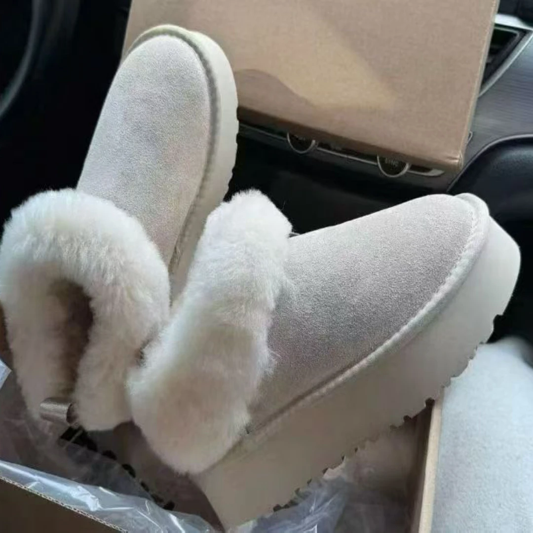 厚底加绒毛一体冬季雪地靴增高保暖防加厚