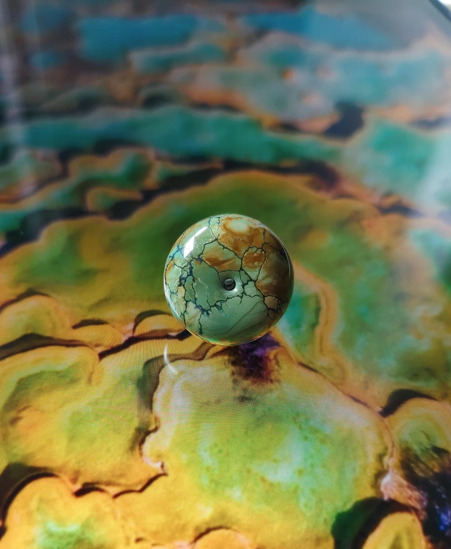 原矿绿松石唐三彩鼓珠