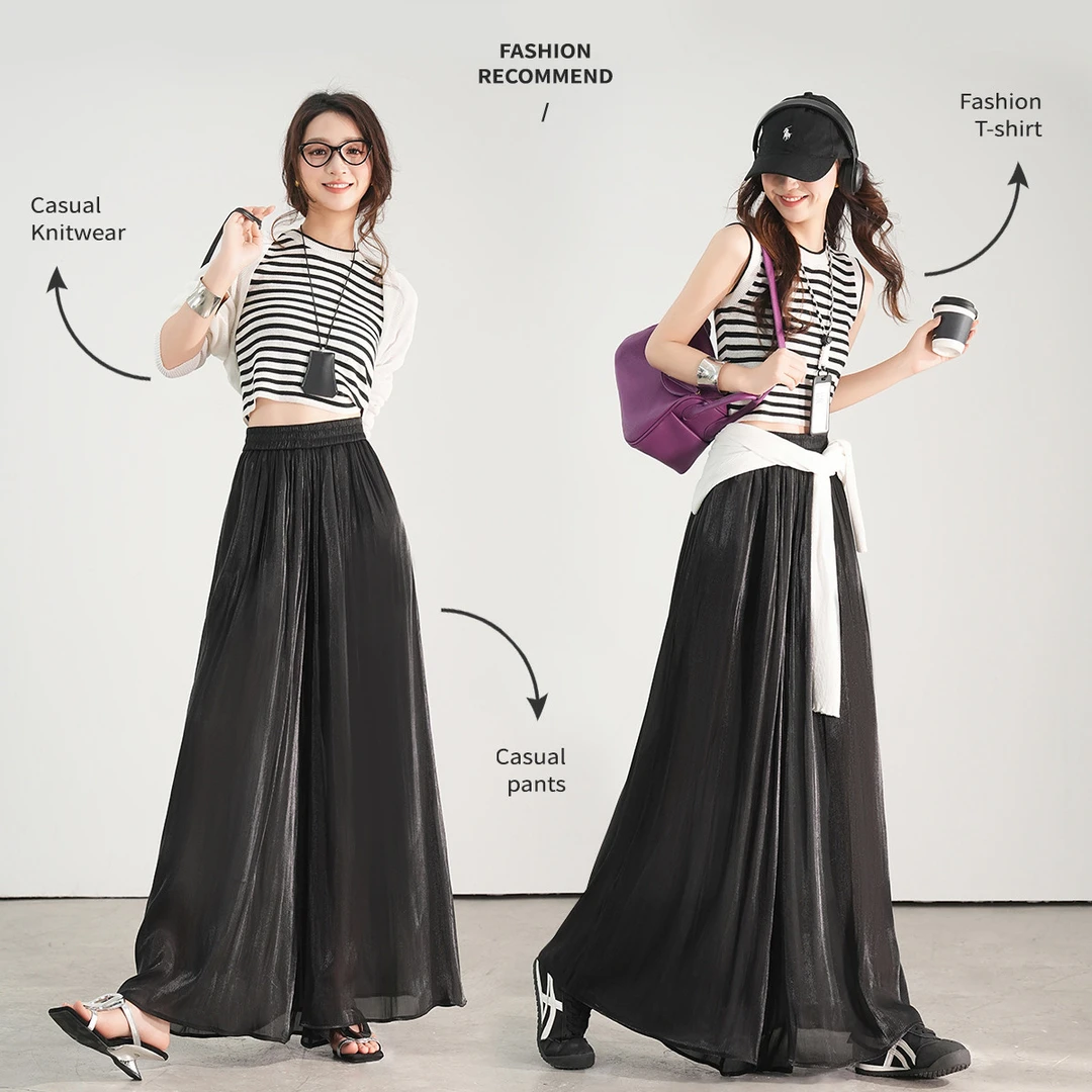 【商场同款新品】白鹿语宽松轻薄阔腿裤橡筋腰休闲裤YU20206