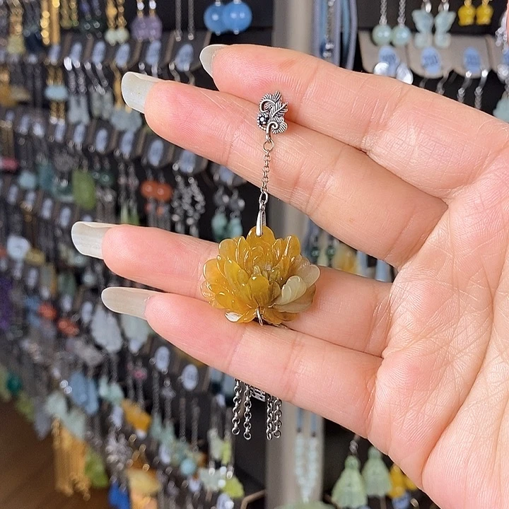 蛇纹石玉耳环银S925镶嵌