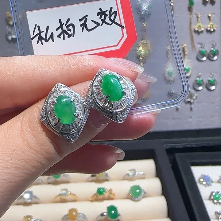 银S925镶嵌翡翠耳饰