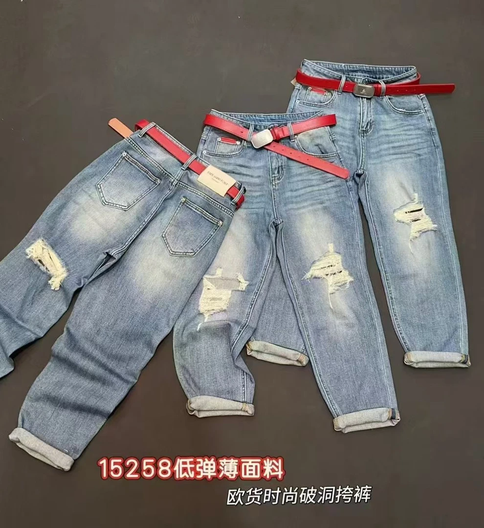 古月正品夏季新品15258超弹薄面料柔软舒适时尚百搭显瘦破洞垮裤