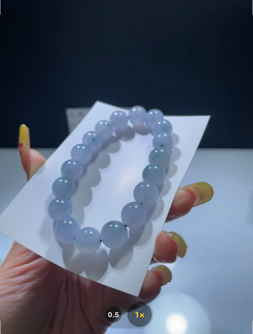 定制未镶嵌翡翠A货 冰胶底紫飘花手串卡10.7左右