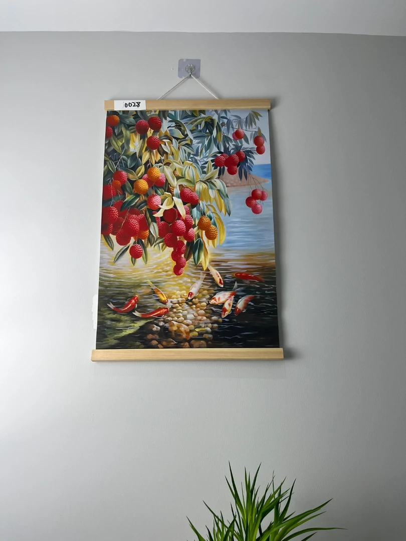 j0028荔枝九鱼图美式卷轴挂画餐厅走廊过道装饰画客厅高档玄关画