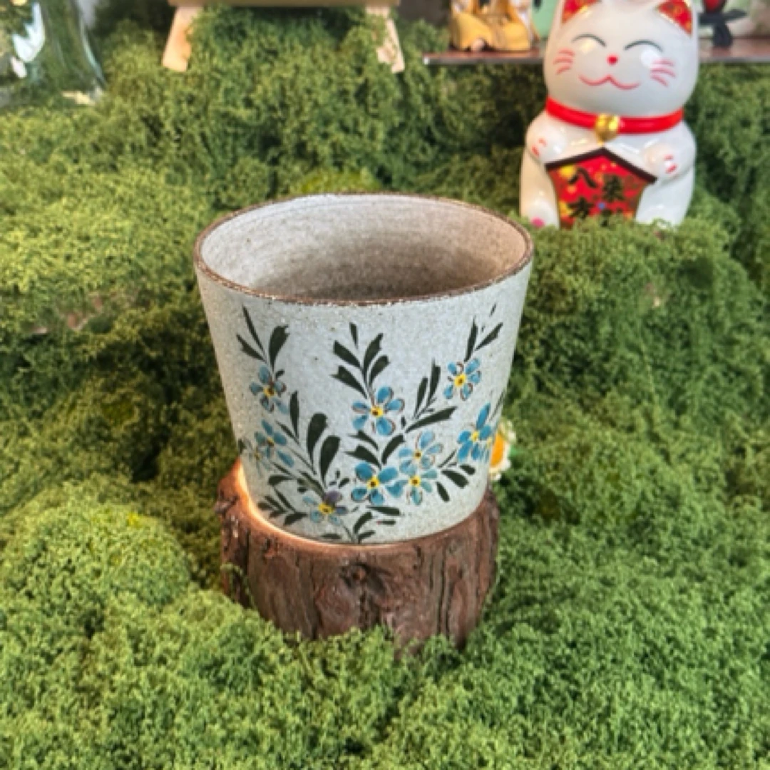 国风花草磨砂化妆土猪口杯咖啡拉花茶杯手握主人杯