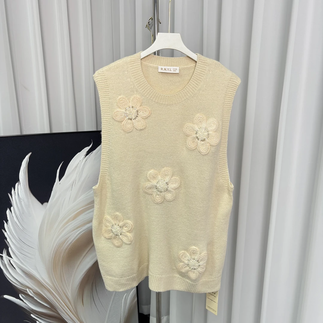 【芮娜依莲】回馈2025款秋冬时尚花朵针织马甲-1016