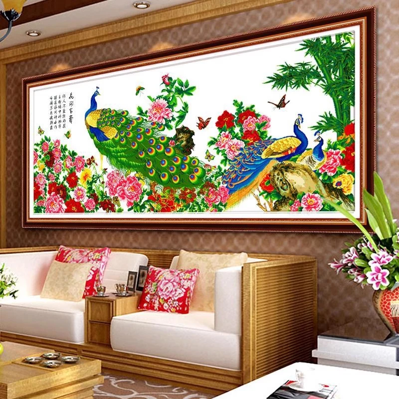 纯手工十字绣成品花开富贵孔雀牡丹富贵祯祥富贵荣华客厅画绣好的