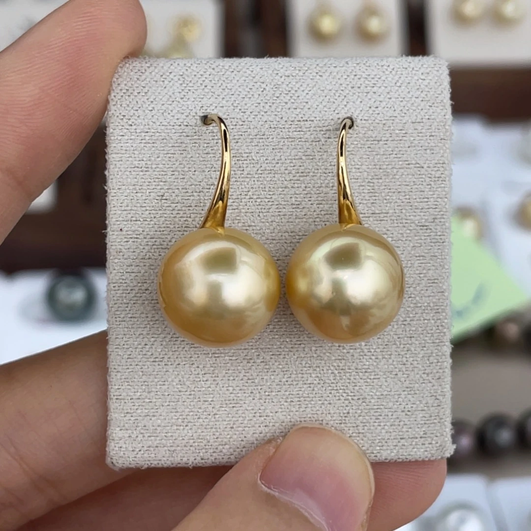 海水珍珠耳饰银S925镶嵌金珠12