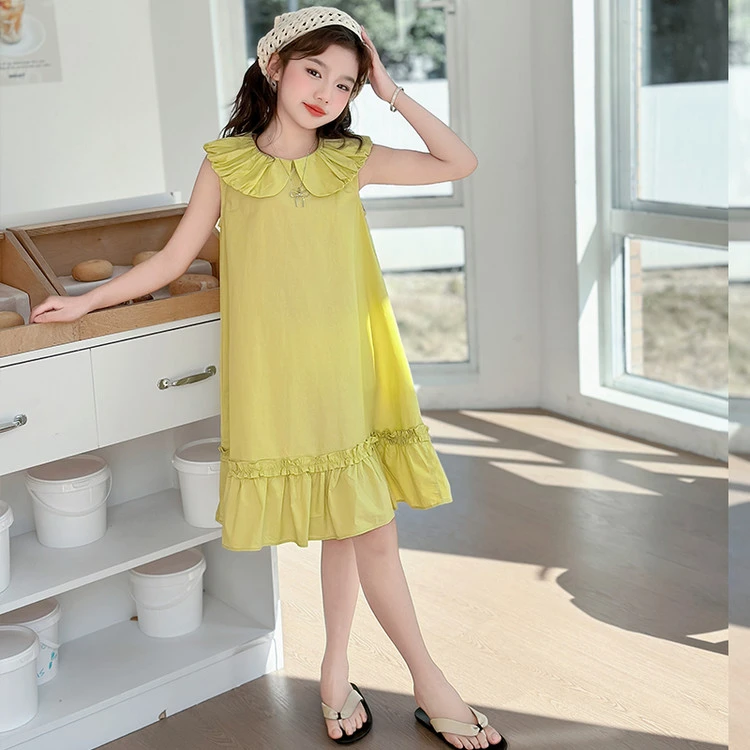 女童短袖连衣裙夏季新款中大童无袖棉布裙女孩潮款公主裙夏天裙子