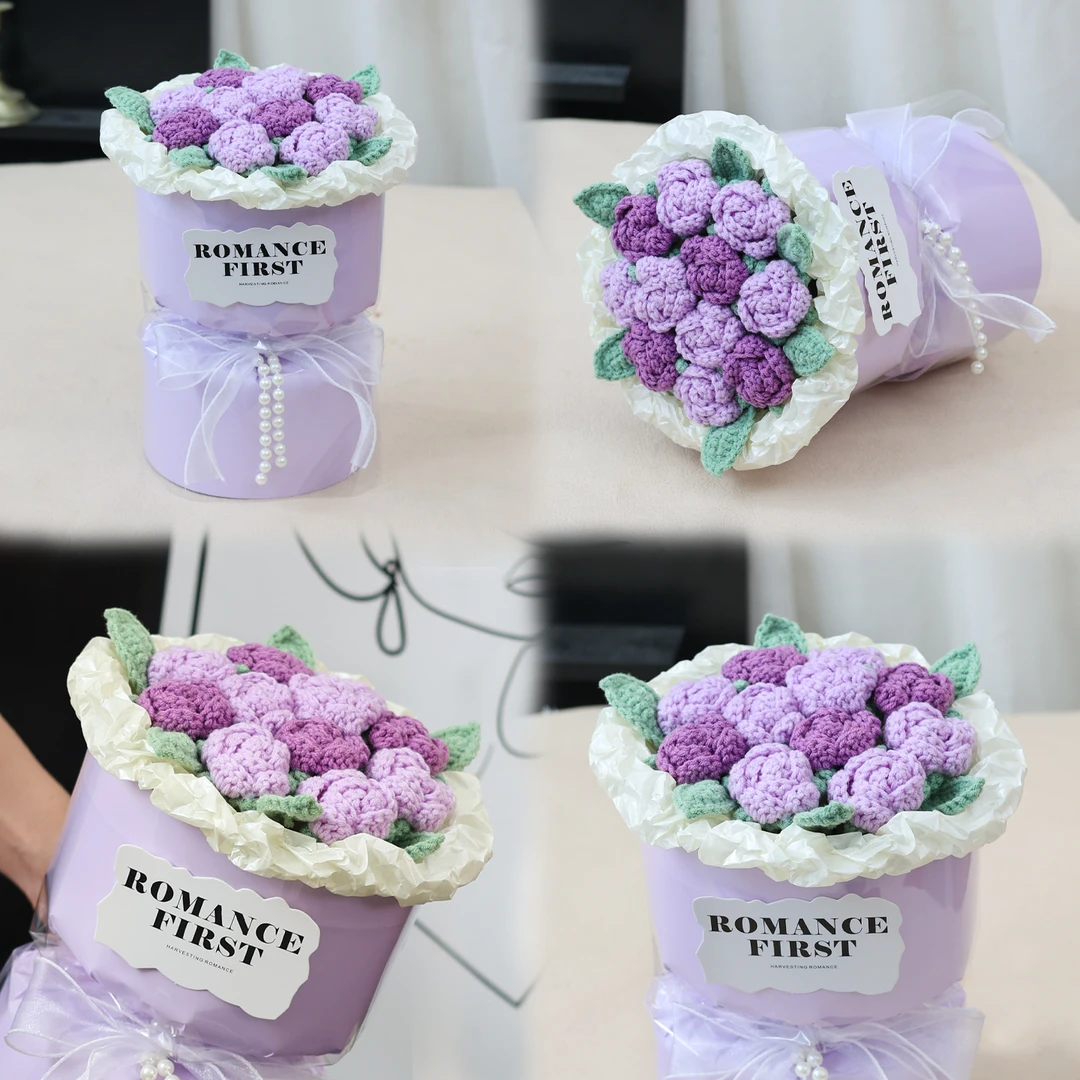 创意成品手工针织仿真泡泡玫瑰花束情人节生日浪漫礼物送女友闺蜜