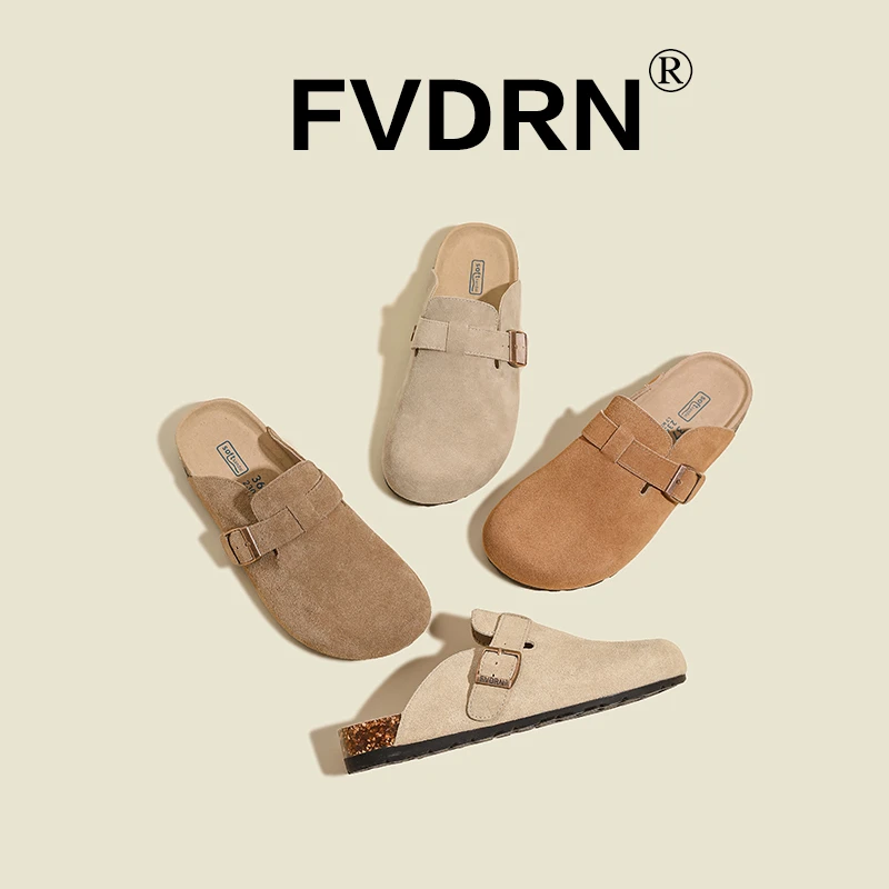 牛皮真皮软底鞋防滑复古室外软底博肯半包拖鞋男女同款平替好物鞋