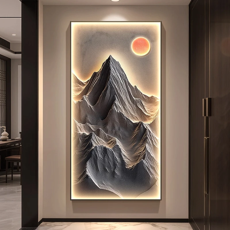 背有靠山玄关装饰画高级感走廊过道挂画轻奢大气山水入户玄关壁画